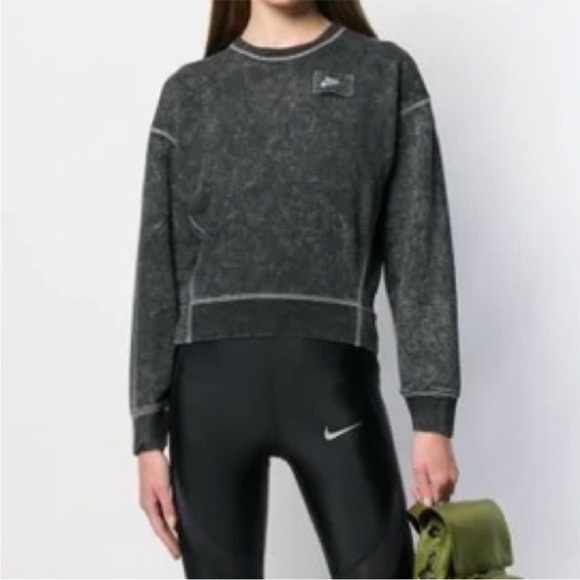 Nike Black Acid Wash Crop Sweatshirt Size XXL - Picture 1 of 5